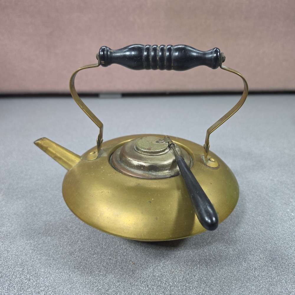 Dodd & Co Brass Tea Kettle Antique Gold Good Wood Handle Spirit Pot Cincinnati